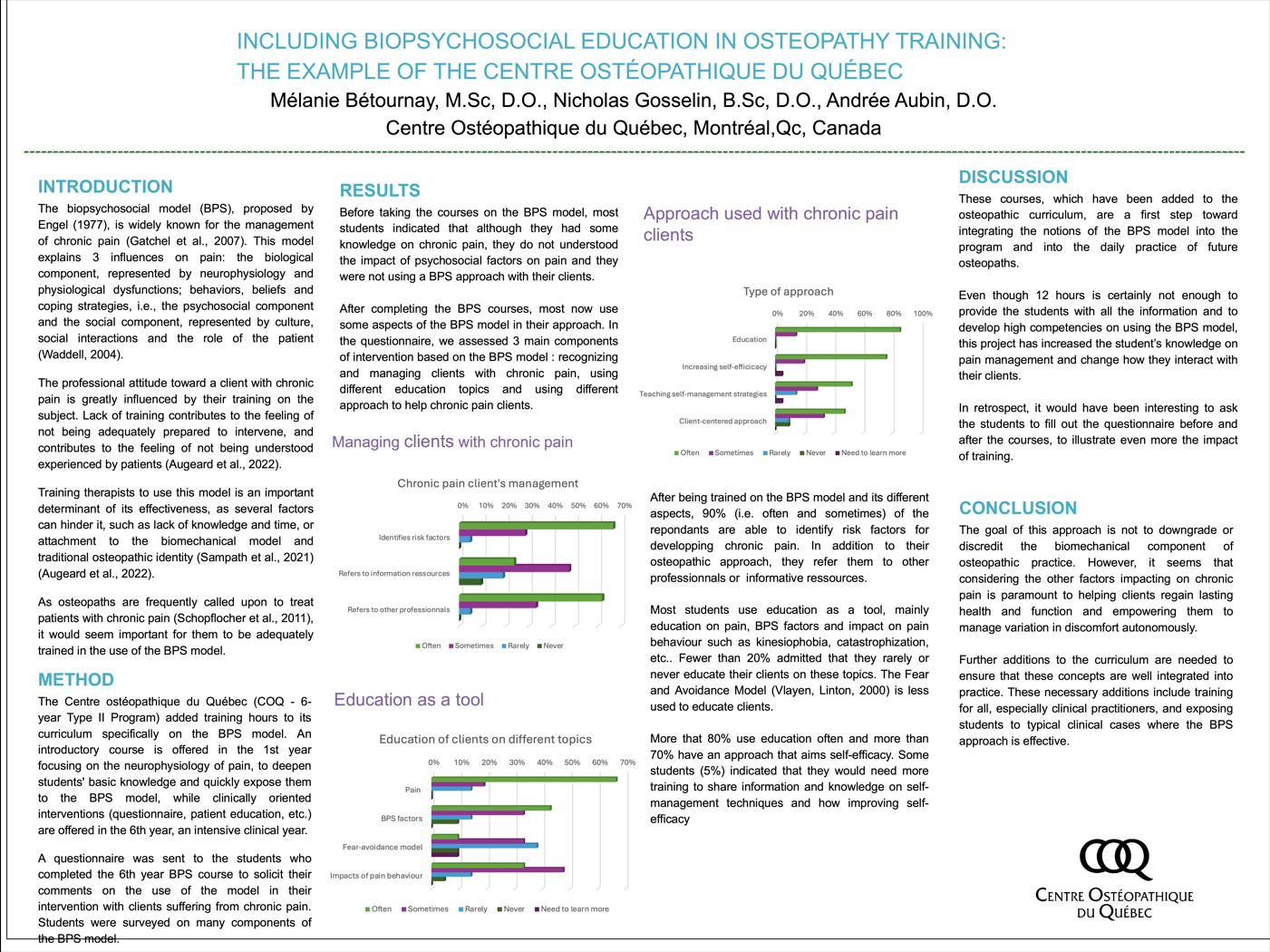 OsEAN Open Forum 2024 - Poster: Betournay and Gosselin - Including BPS education in osteopathy tranining