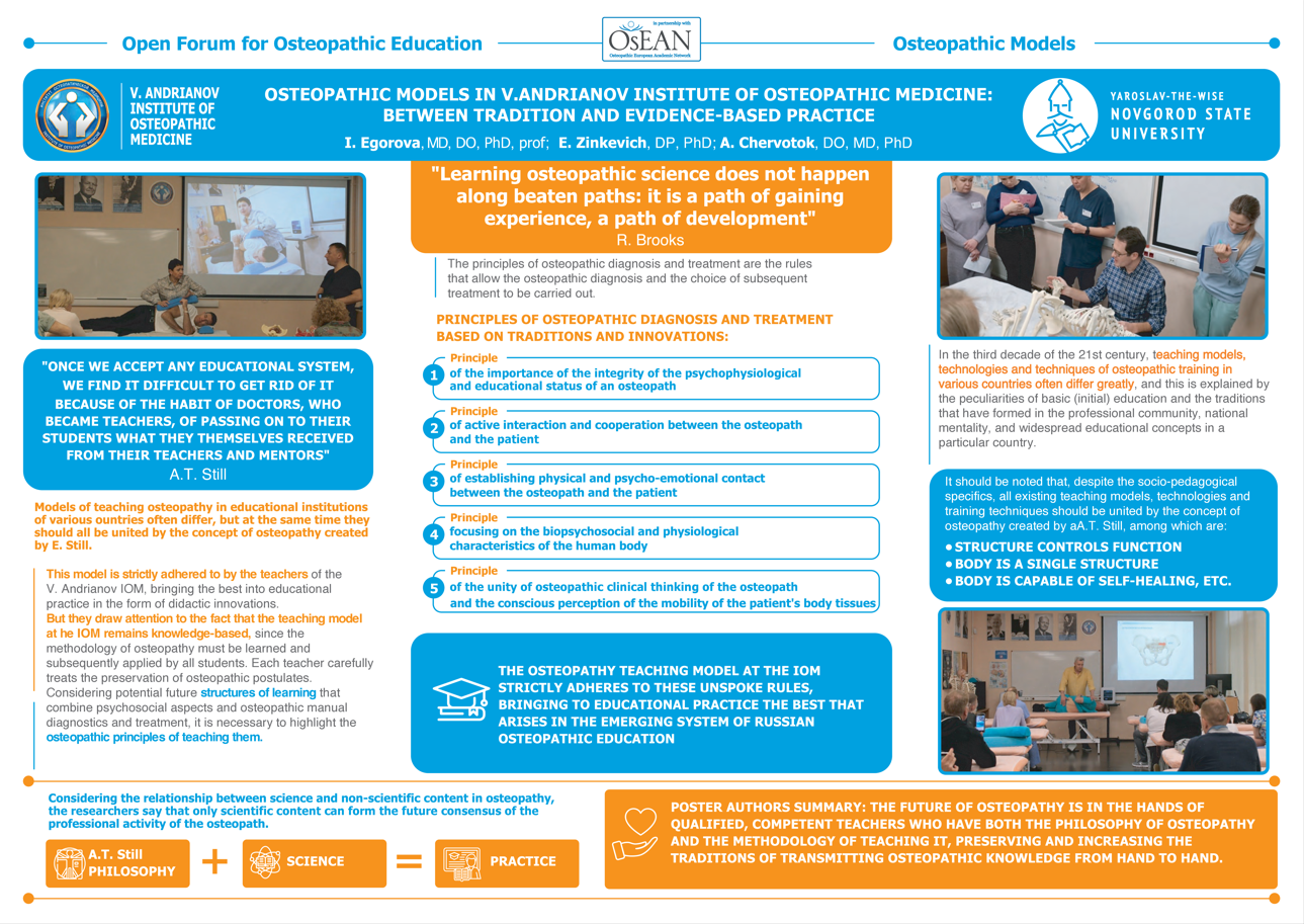 OsEAN Open Forum 2024 - Poster: I.Egorova - Framework of teaching osteopathy in V.L. Andrianov Institute of Oste