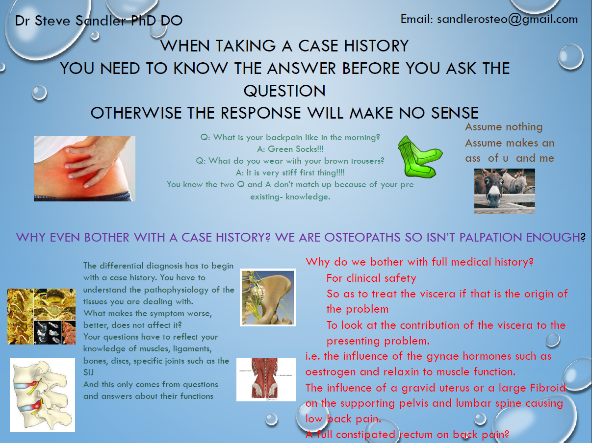 Stephen Sandler - The Case history and decision making in osteopathic clinical practice - OsEAN Poster OF 2022